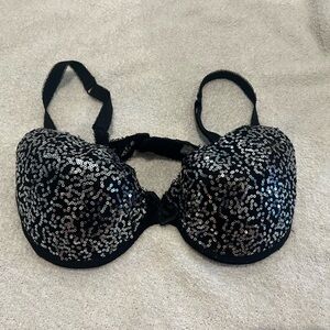 Passion forever black and silver bra 36D sequin sparkle